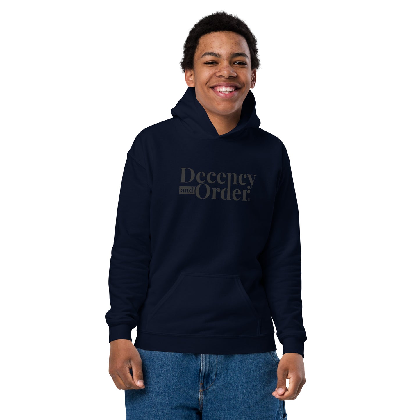 Youth heavy blend Decency And Order hoodie (Black Print)