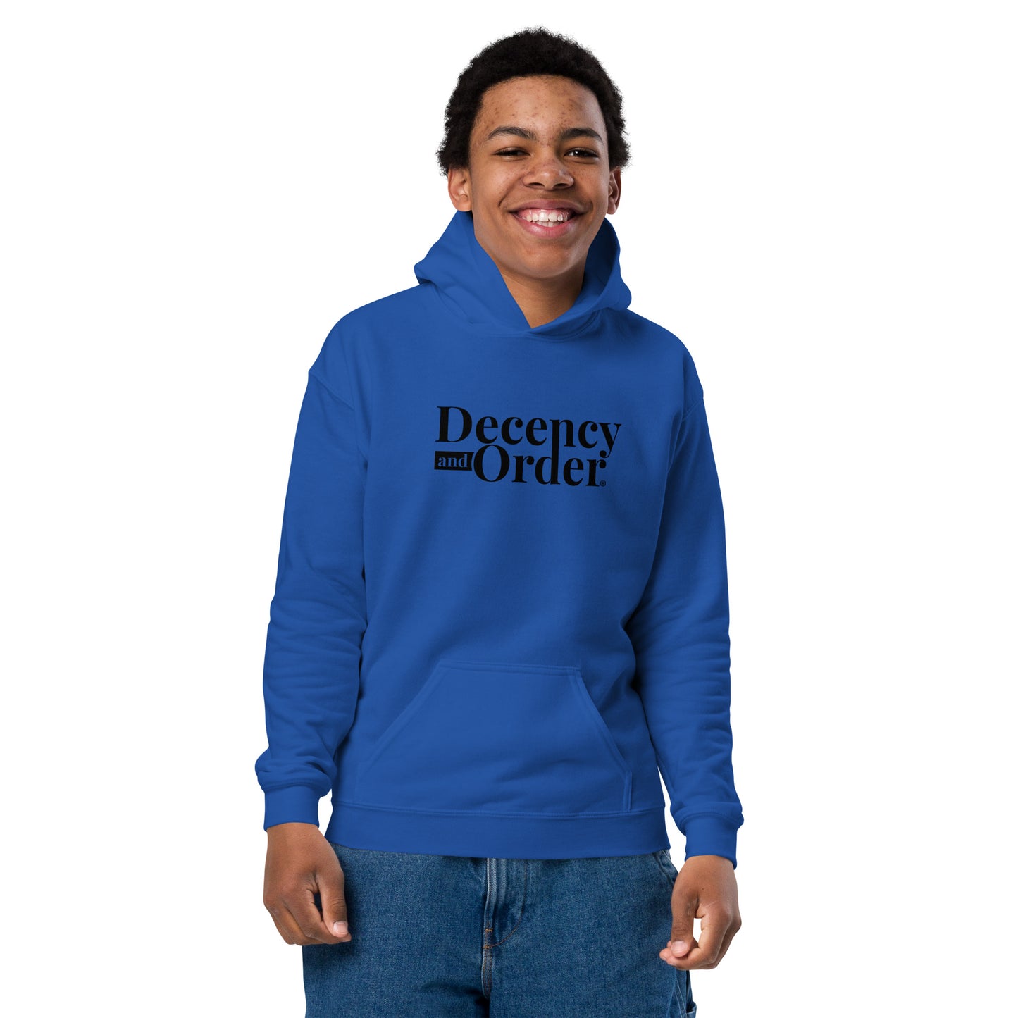 Youth heavy blend Decency And Order hoodie (Black Print)