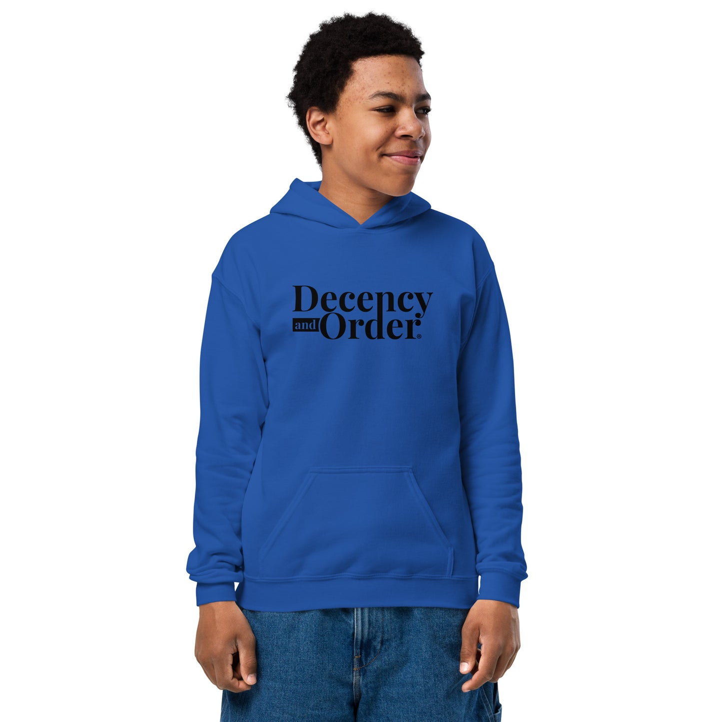 Youth heavy blend Decency And Order hoodie (Black Print)