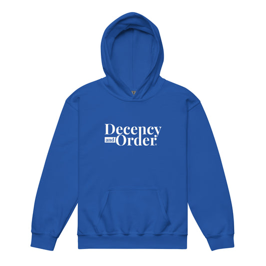 Youth heavy blend Decency And Order hoodie (White Print)