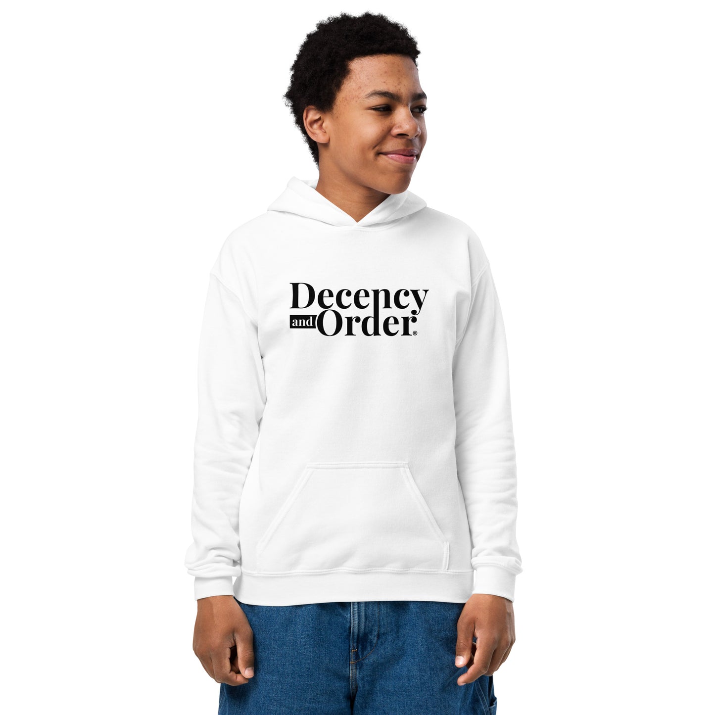 Youth heavy blend Decency And Order hoodie (Black Print)