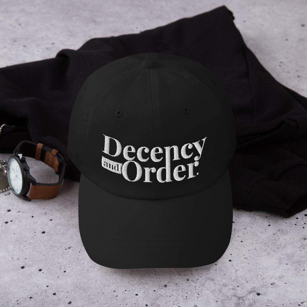 Decency And Order Dad Hat with Adjustable strap (White Logo)