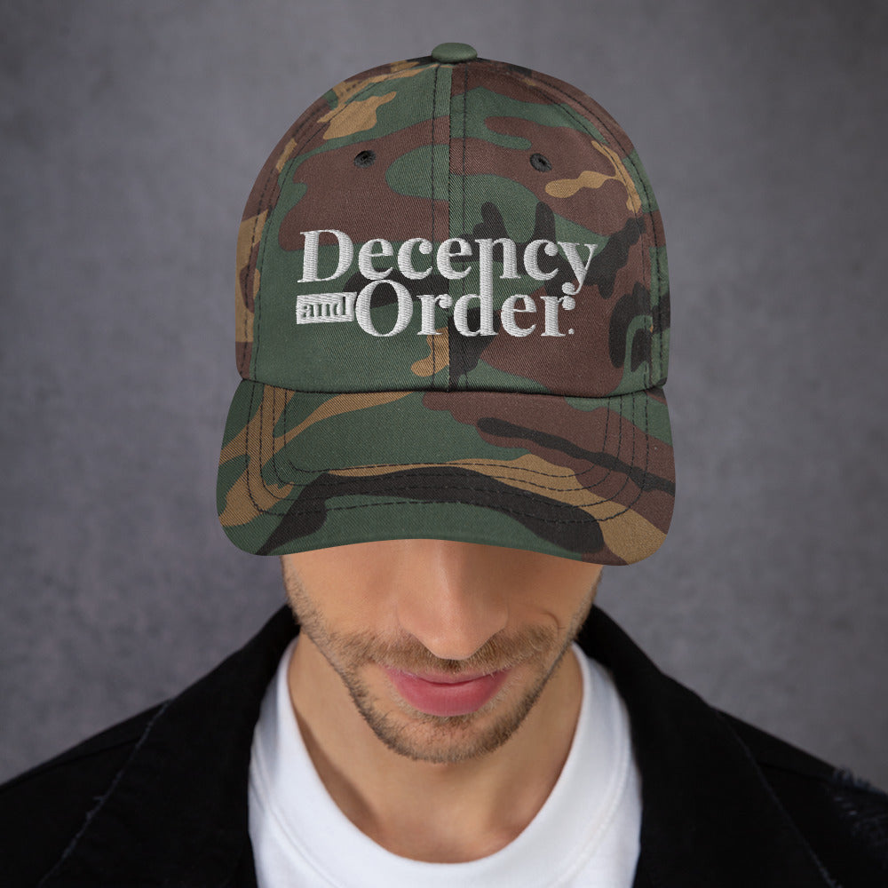 Decency And Order Dad Hat with Adjustable strap (White Logo)