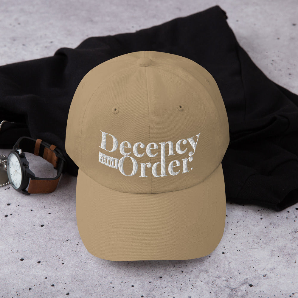 Decency And Order Dad Hat with Adjustable strap (White Logo)