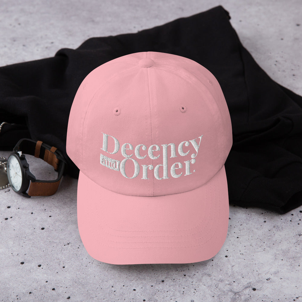 Decency And Order Dad Hat with Adjustable strap (White Logo)