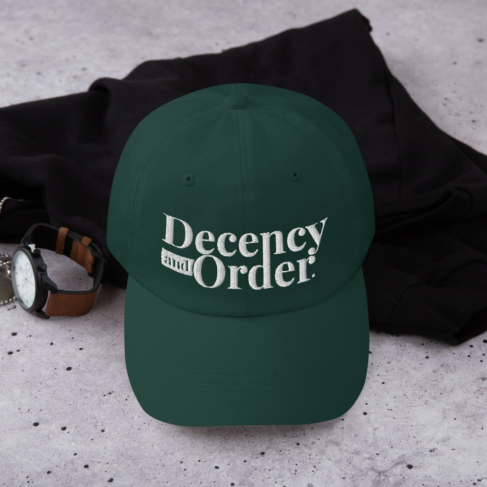 Decency And Order Dad Hat with Adjustable strap (White Logo)