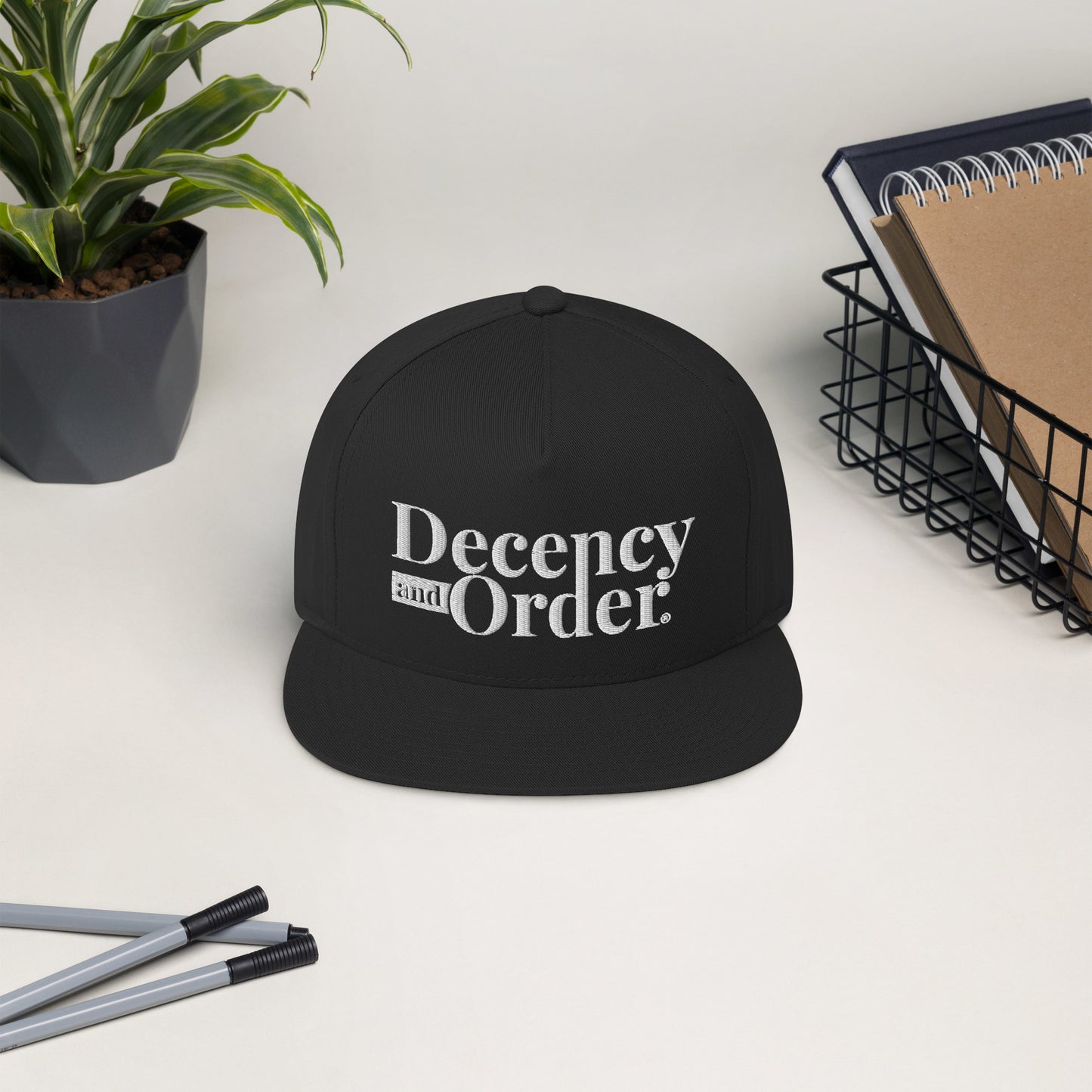 Decency And Order Flat Bill Snapback Cap (White Logo)