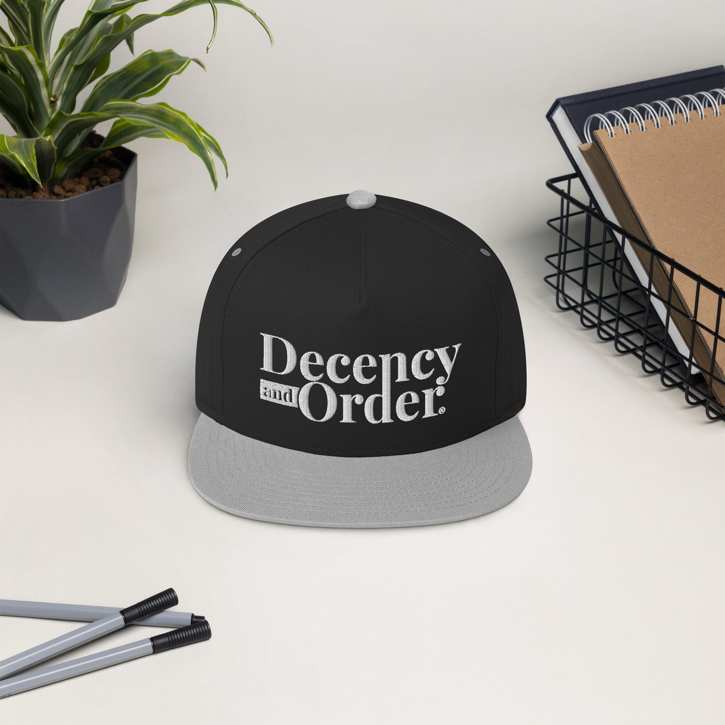 Decency And Order Flat Bill Snapback Cap (White Logo)