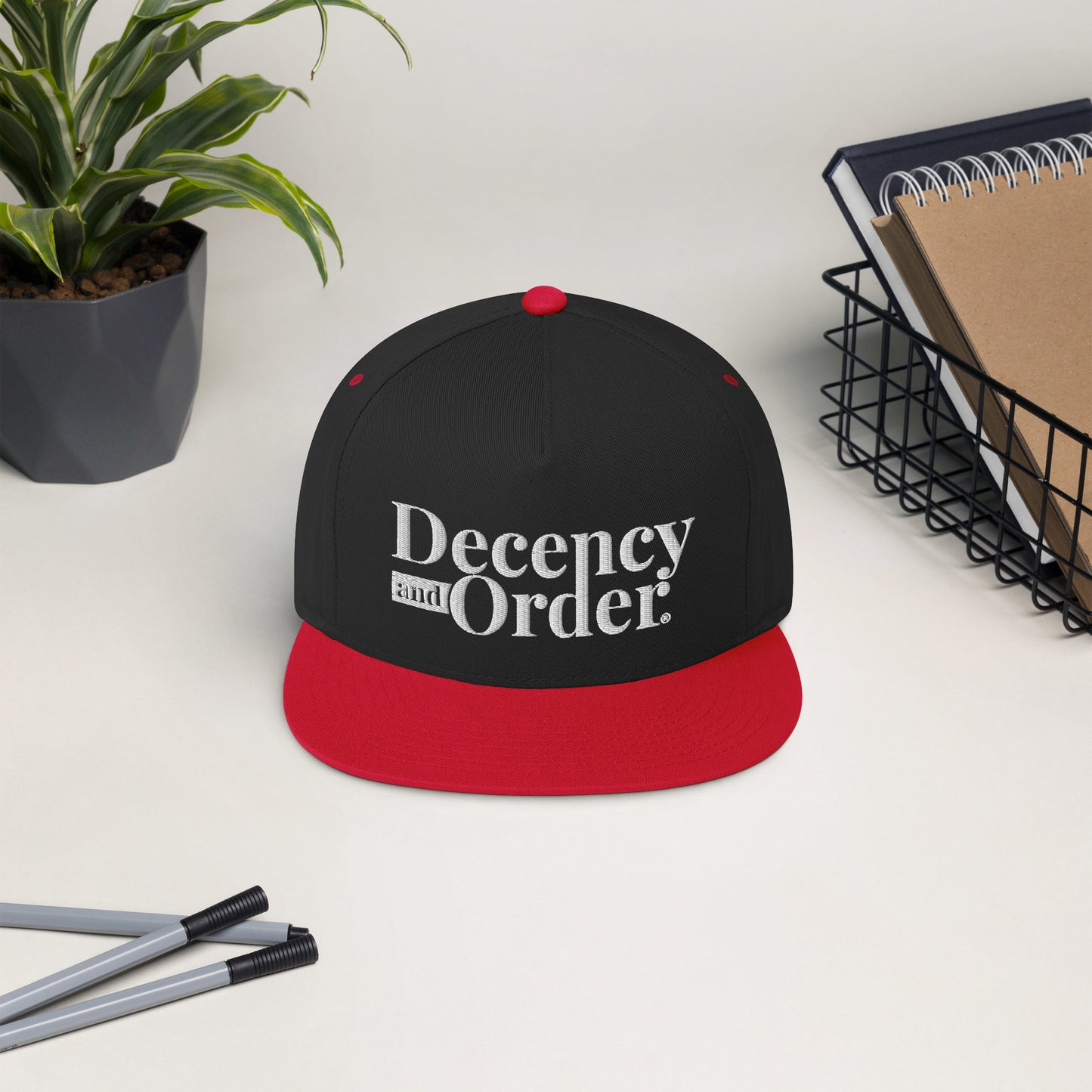 Decency And Order Flat Bill Snapback Cap (White Logo)