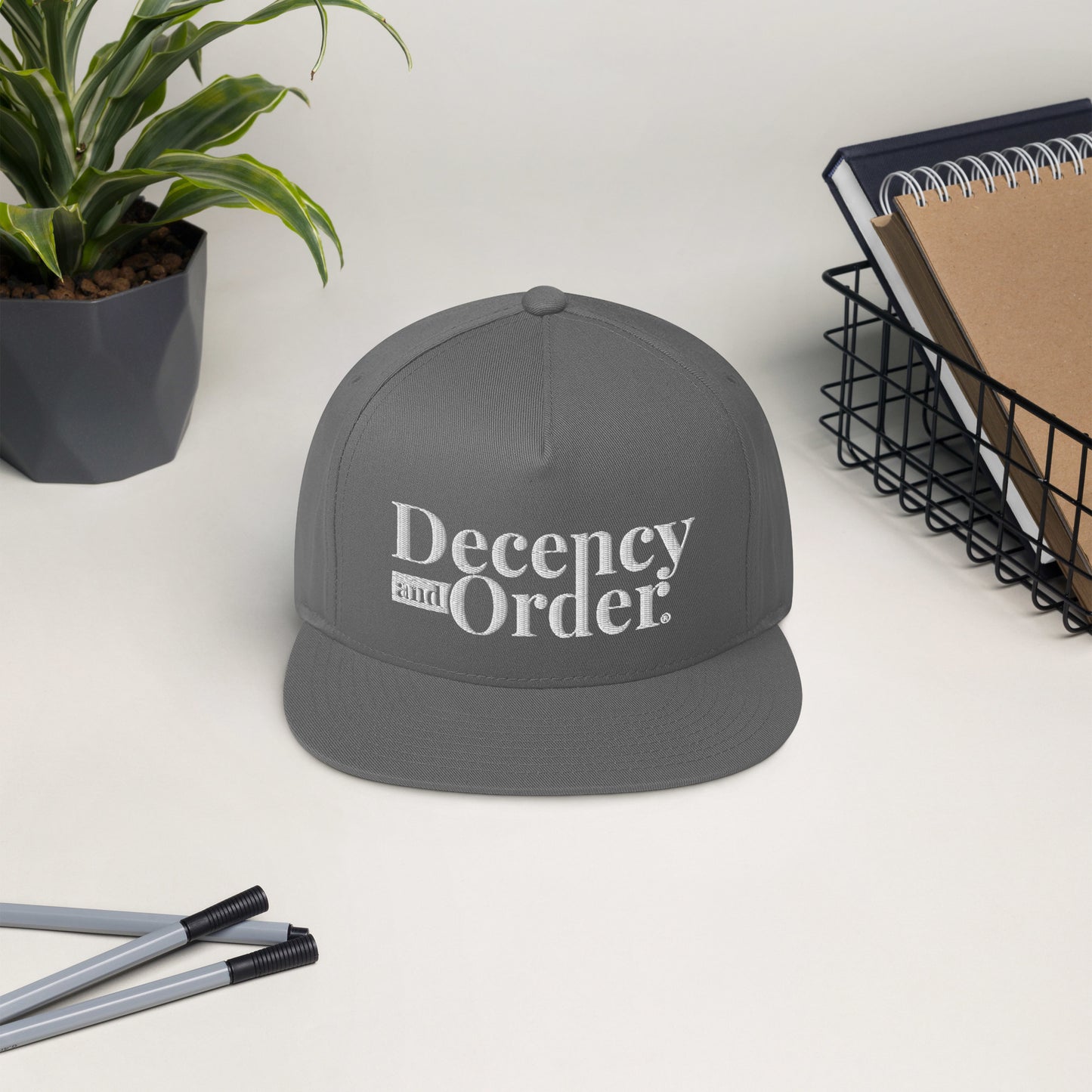 Decency And Order Flat Bill Snapback Cap (White Logo)