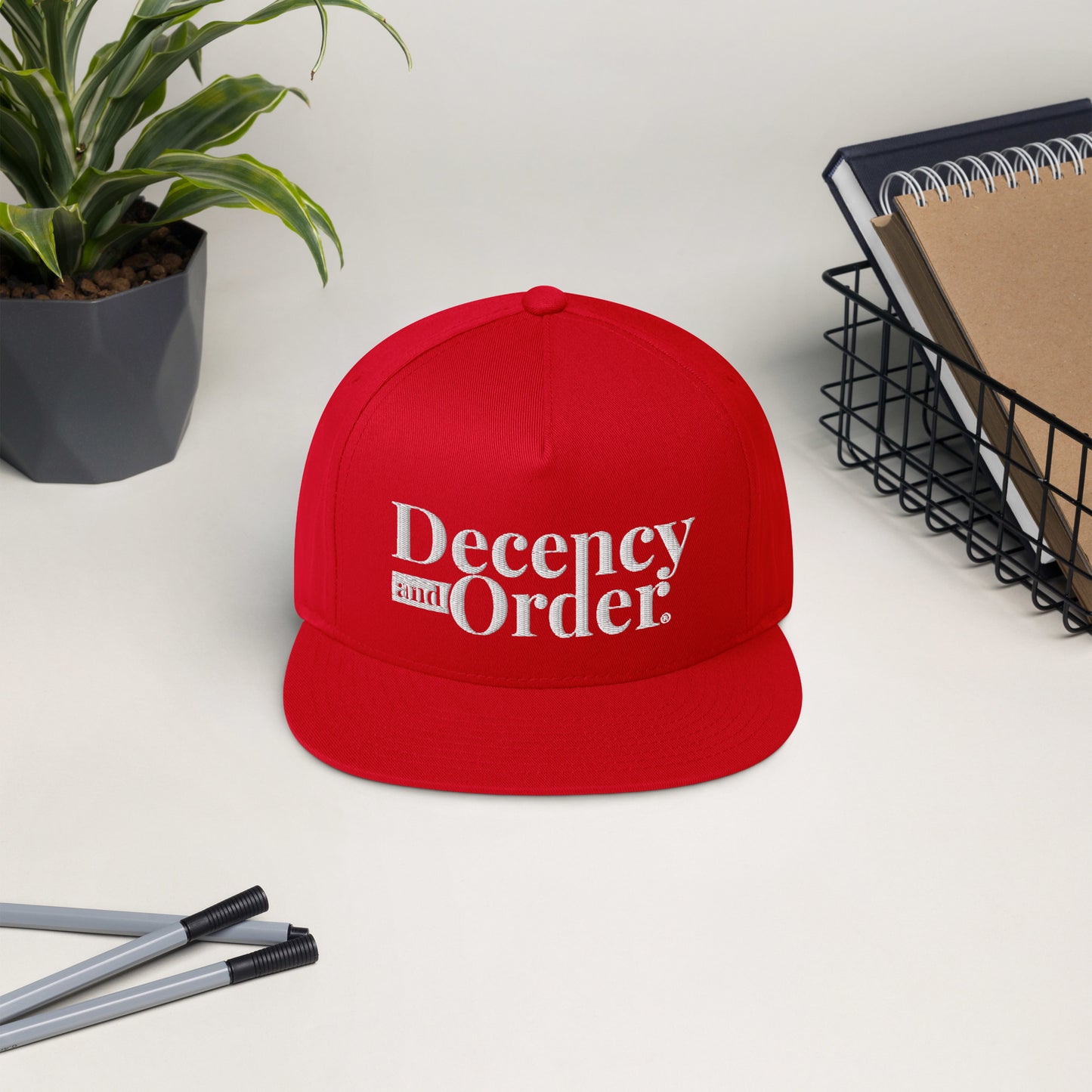 Decency And Order Flat Bill Snapback Cap (White Logo)