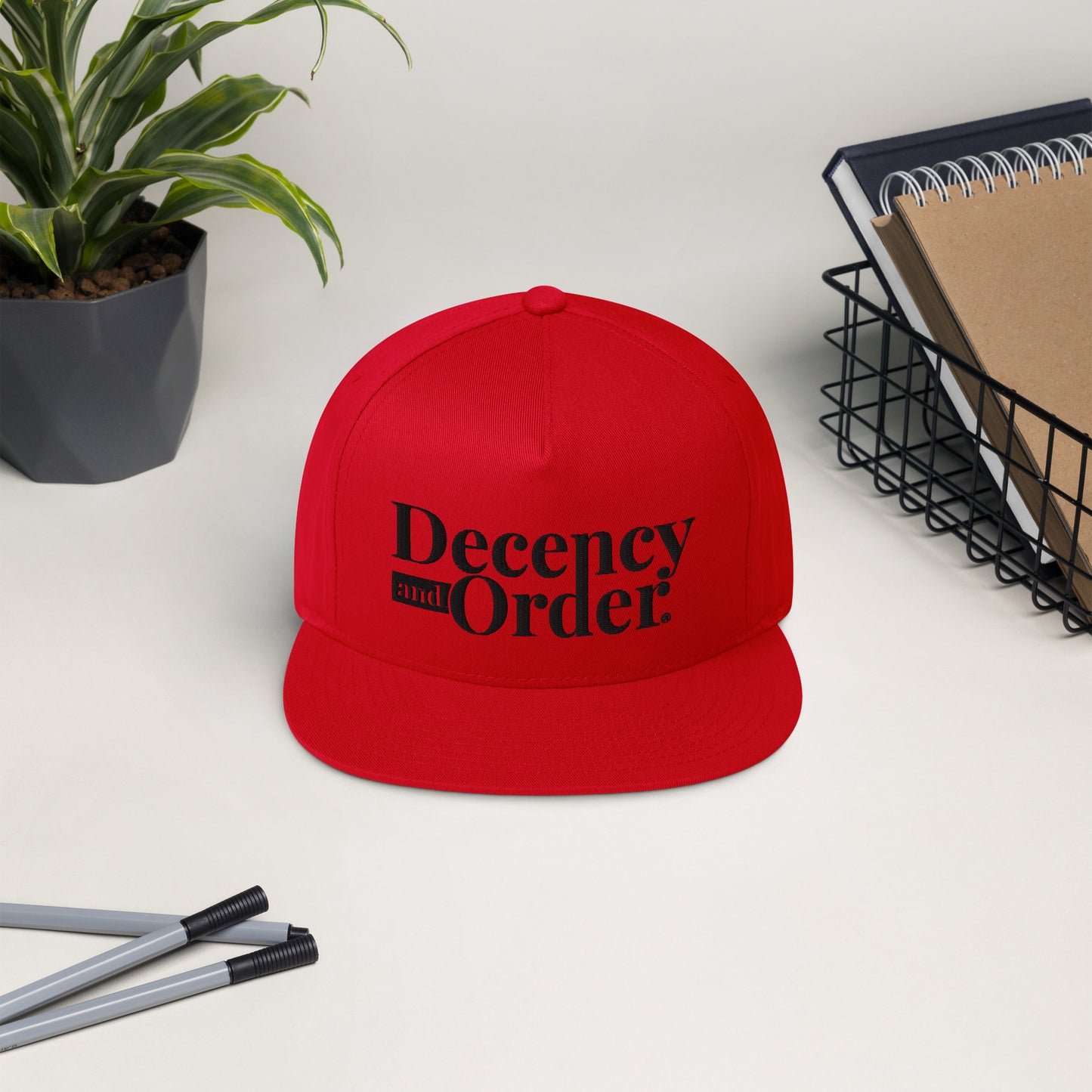 Decency And Order Flat Bill Snapback Cap (Black Logo)