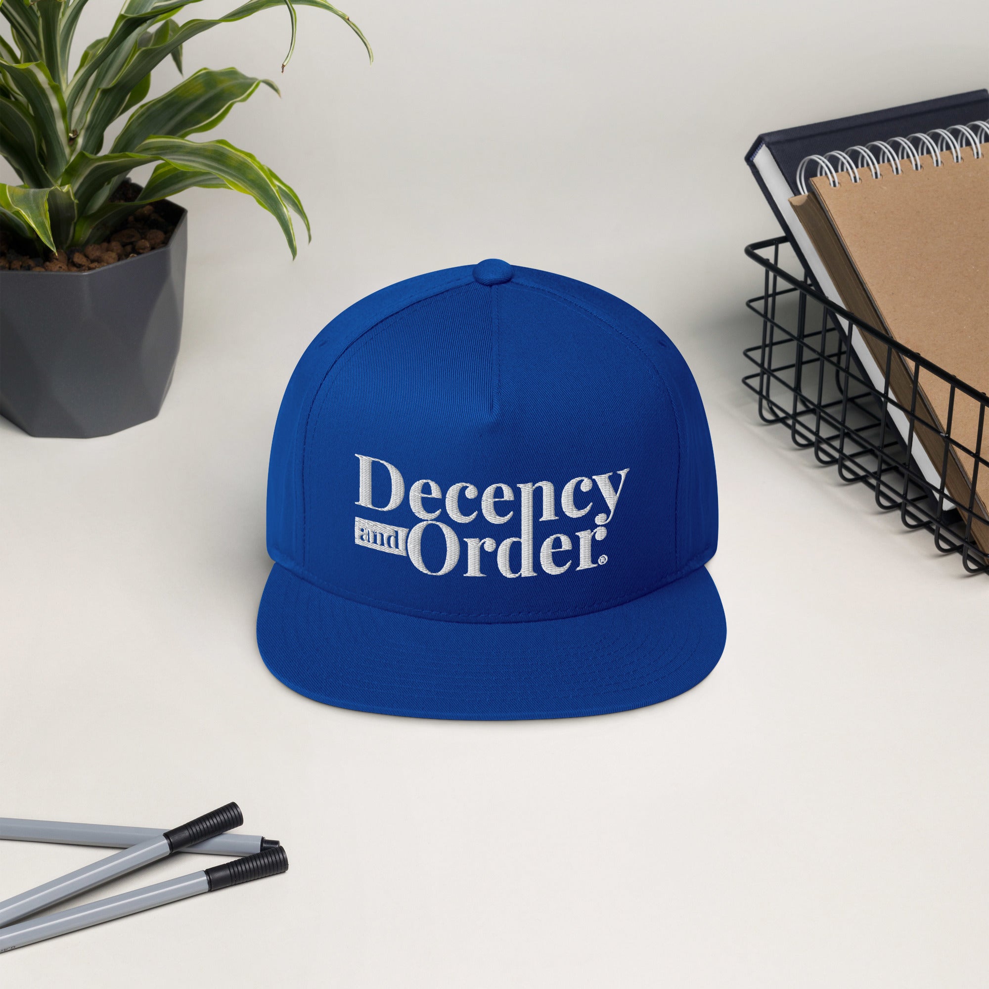 Decency And Order Flat Bill Snapback Cap White Logo