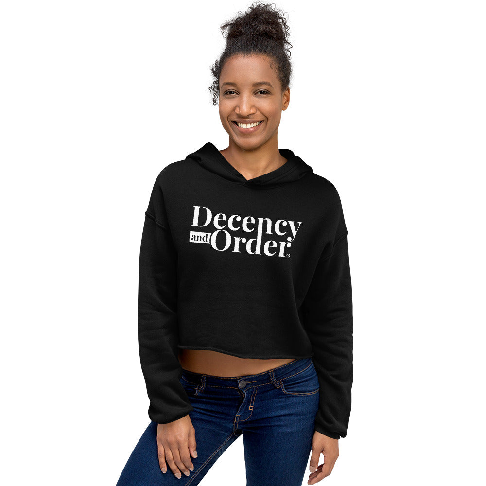 Decency And Order Crop Hoodie (White Logo)