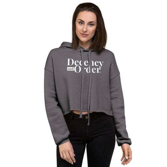 Decency And Order Crop Hoodie (White Logo)