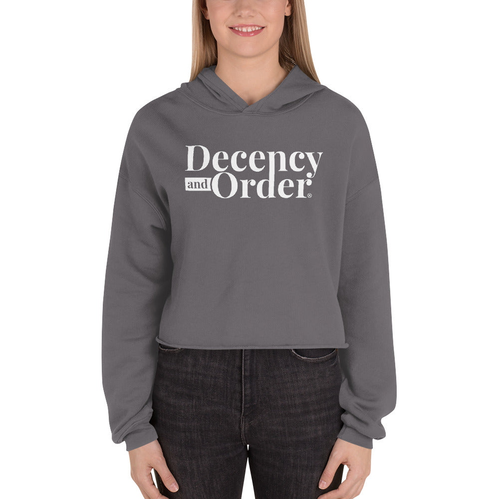 Decency And Order Crop Hoodie (White Logo)