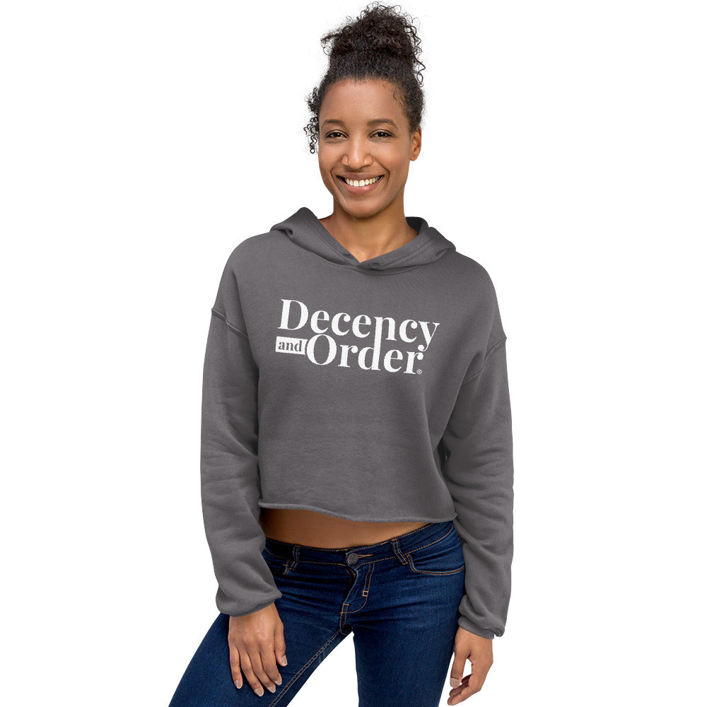 Decency And Order Crop Hoodie (White Logo)